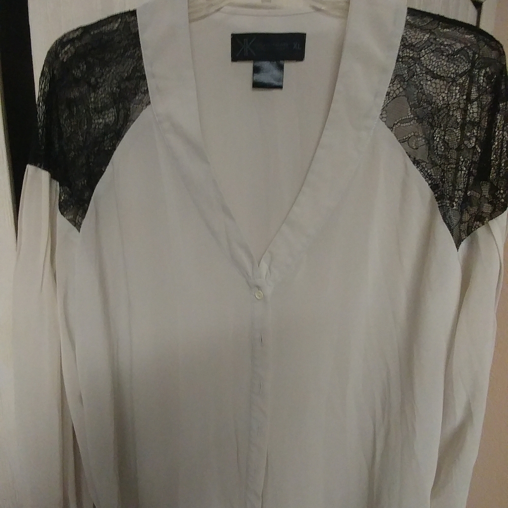Kardashian White with Black Lace Blouse
